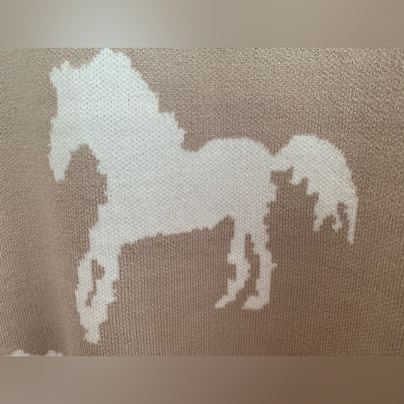 NWT Jason Wu Sweater: Beige w/White Horses, Crewneck, Long Sleeves, Viscose 2X - Picture 5 of 13